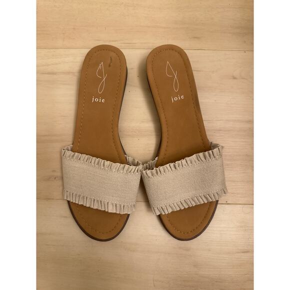 Joie Shoes - Joie Ruffle Casual Taupe Slides Womens 10M Summer Spring Girly Feminine Classic